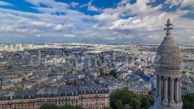 巴黎时代的全景，法国。 从蒙马特圣心教堂的圣心教堂俯视。